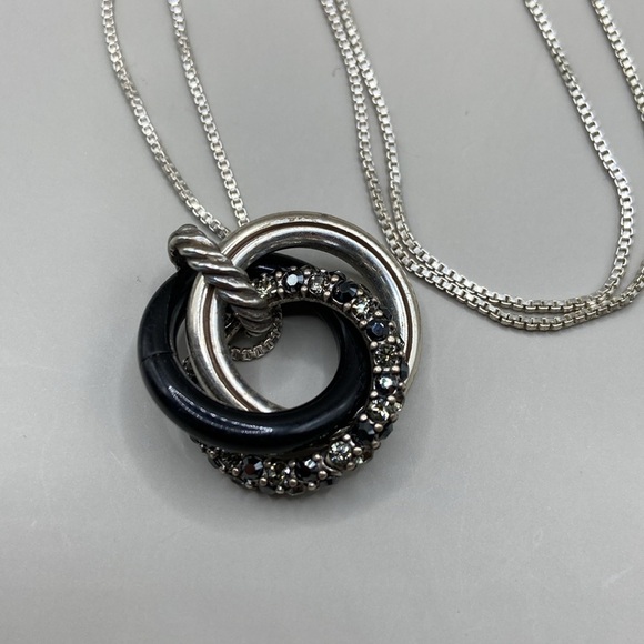 Silver and Black Triple Circle Necklace - Picture 6 of 6